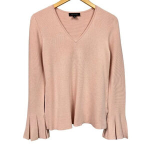 Ann Taylor Pink V-Neck Sweater Size S Small Flare Sleeve Knit